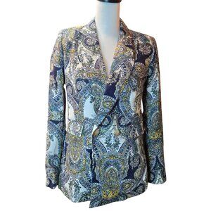 MAGASCHONI Women’s Large Paisley 100% Linen Jacket/Blazer  Sz: XS/TP  Blue